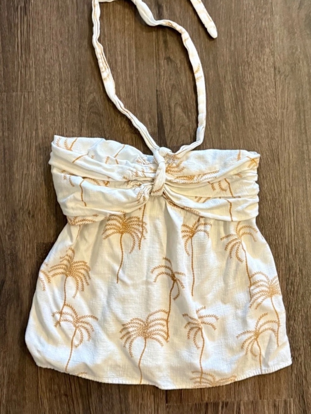 Petal & Pup Women's Amira Strapless Palm Print Top - Off White/Tan - Size L